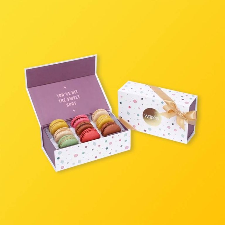 Custom Printed Macaron Boxes Wholesale Silver Edge Packaging