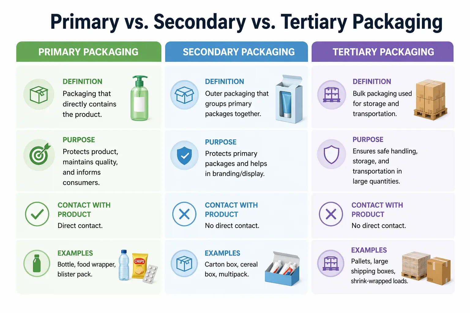 Comparison of different packaging types