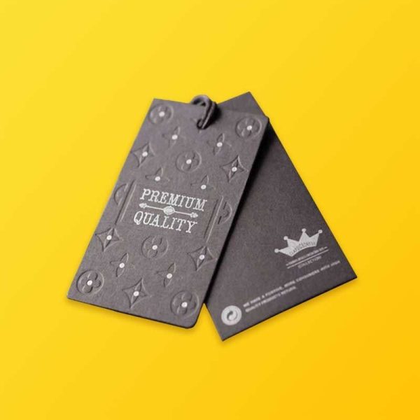 Custom Embossed Debossed Hang tags Silver Edge Packaging