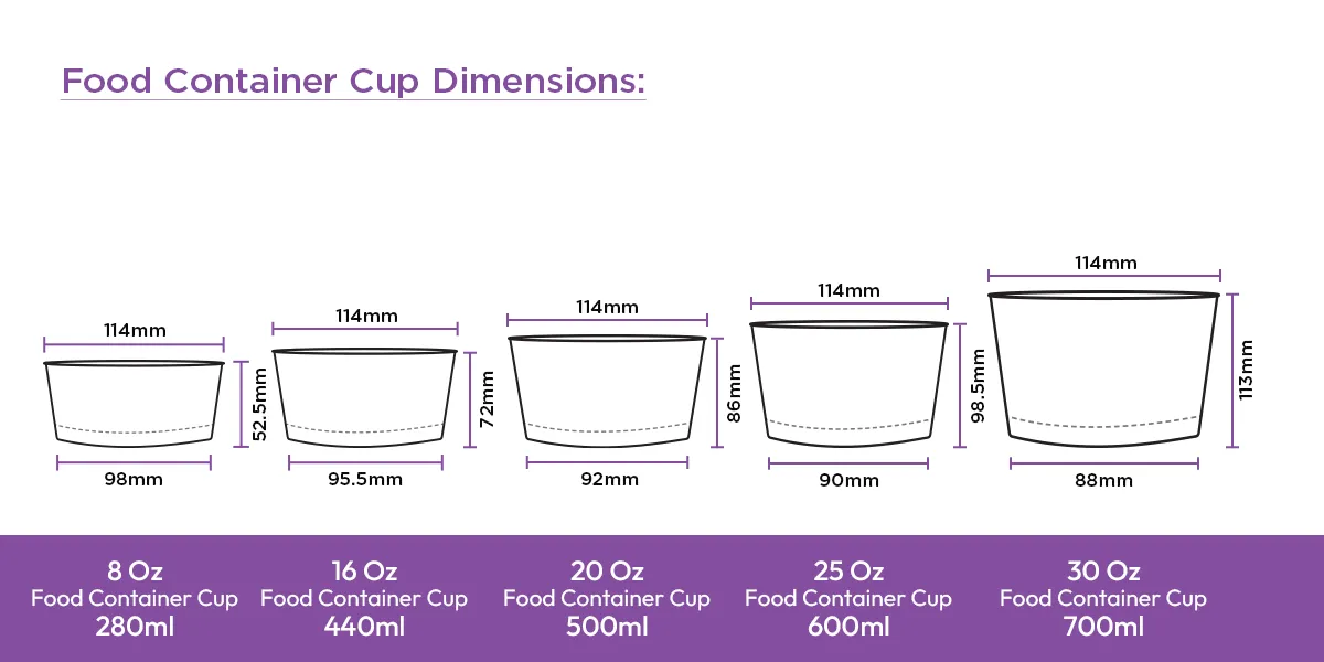 Food Container Cup Dimensions