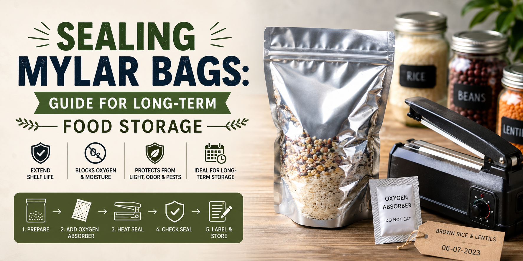 Sealing Mylar bags for food storage