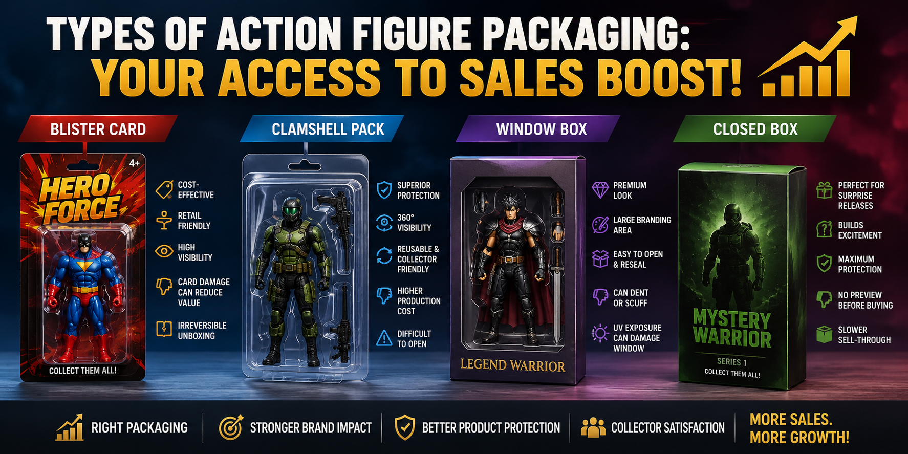 Types of action figure packaging styles